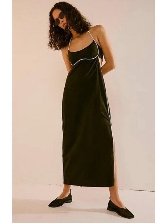 Free People Dresses & Skirts - Free People Summer In Capri Halter Slit Side Midi Dress Womens Size XL Black NWT